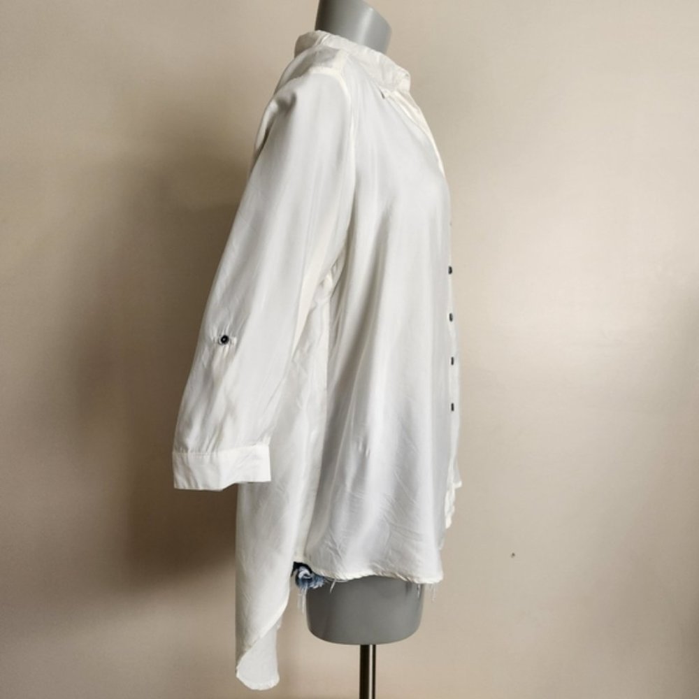 SOLD Vintage Silks by Fridaze White Silk Blend Button Up Lagenlook Blouse Size L - Picture 2 of 13